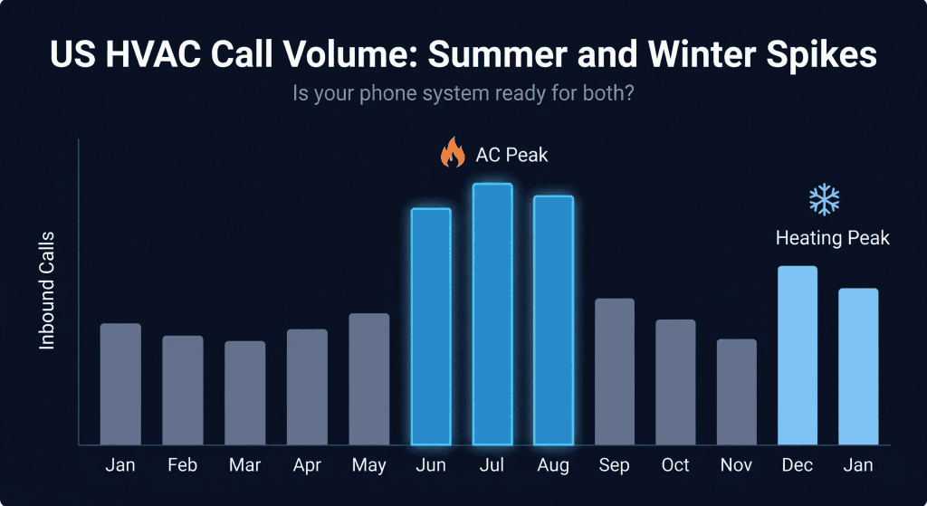 US HVAC call volume summer and winter spikes, peak season preparation