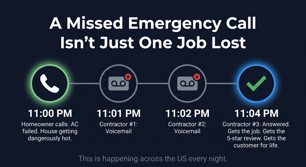 Missed HVAC emergency call at night: homeowner calls three contractors first to answer wins